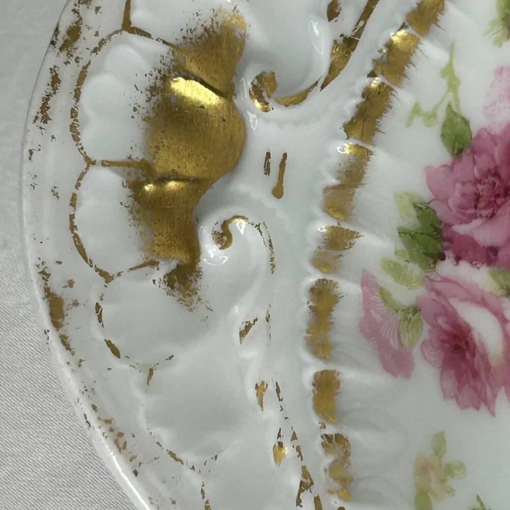 Theodore Haviland Limoges France Floral Oval Serving Platter Set With‎ Gold Trim